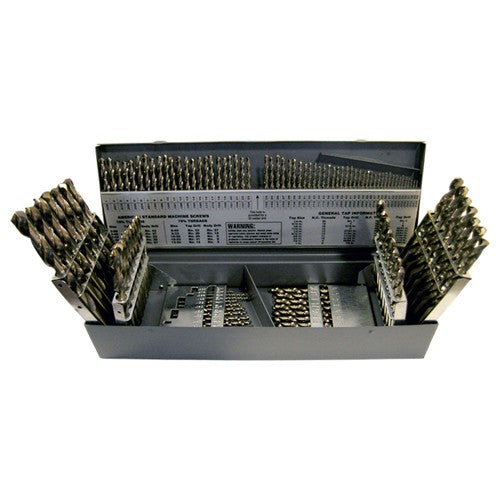 ‎1/16-1/2, A-Z, #1-#60 RHS / RHC HSS-CO 8% (M42) 135 Degree Split Point Heavy Duty Cobalt Jobber Length Drill Set - Straw / Gold Oxide - Exact Tool & Supply