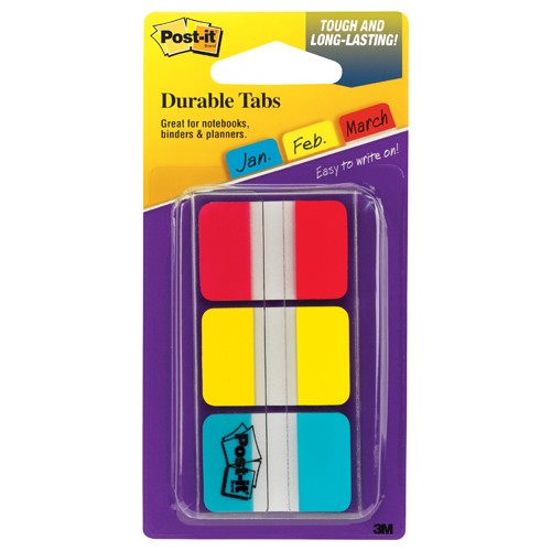 Post-it Durable Tabs 686-RYB 1″ × 1.5″ Red Canary Yellow Blue - Exact Tool & Supply