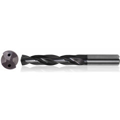 11/32″ Dia. × 10 mm Shank × 61 mm Flute Length × 103 mm OAL, 5xD, TiAlCN, 2 Flute, Coolant Thru, h6, Cylindrical, Solid Carbide Drill Series/List #5612 - Exact Tool & Supply