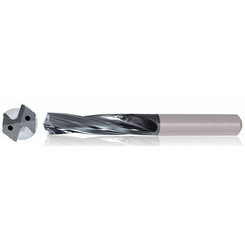 1/2″ Dia. × 14 mm Shank × 77 mm Flute Length × 124 mm OAL, 5xD, TiAlCN, 2 Flute, Coolant Thru, h6, Cylindrical, Solid Carbide Drill Series/List #5613 - Exact Tool & Supply