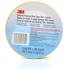 3M General Purpose Vinyl Tape 764 Yellow 3″ × 36 yd 5 mil Individually Wrapped Conveniently Packaged - Exact Tool & Supply