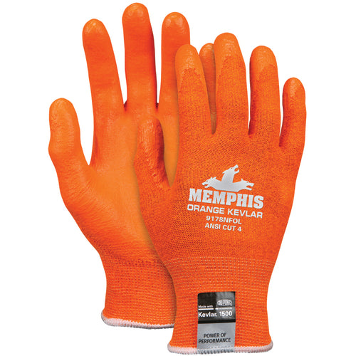 MCR Safety Cut Pro Glove - 13 Gauge Orange Kevlar/Synthetic - Nitrile Foam Coated Palm - Size Large - Exact Tool & Supply