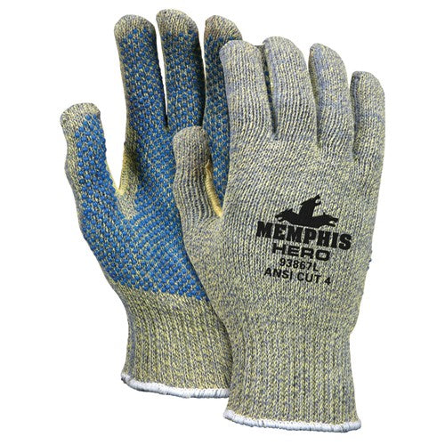MCR Safety Cut Pro Hero Gloves - 7 Gauge Kevlar / Stainless Steel / Nylon - PVC Dots Palm Side - Size X-Large - Exact Tool & Supply