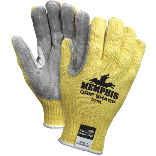 MCR Safety Cut Pro Gloves - 7 Gauge Kevlar Shell - Leather Palm - Size Large - Exact Tool & Supply