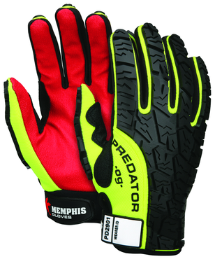 Predator Hi-Vis, Synthetic Palm, Tire Tread TPR Coating Gloves - Size Large - Exact Tool & Supply