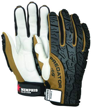 Predator Foam Padded Cow Grain Leather Palm, Tire Tread TPR Coating Gloves - Size X-Large - Exact Tool & Supply