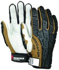 Predator Foam Padded Cow Grain Leather Palm, Tire Tread TPR Coating Gloves - Size Large - Exact Tool & Supply