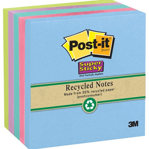 ‎Post-it Super Sticky Recycled Notes 654-5SST 3″ × 3″ (76 mm × 76mm) Bora Bora Collection - Exact Tool & Supply