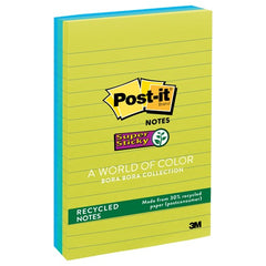 ‎Post-it Super Sticky Recycled Notes 660-3SST 4″ × 6″ (101 mm × 152 mm) Bora Bora Collection Lined - Exact Tool & Supply