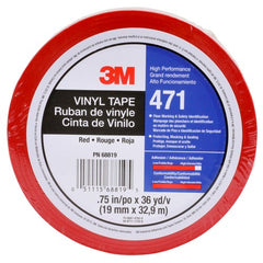 3M Vinyl Tape 471 Red 3/4″ × 36 yd 5.2 mil Individually Wrapped Conveniently Packaged - Exact Tool & Supply