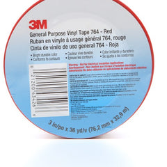 3M General Purpose Vinyl Tape 764 Red 3″ × 36 yd 5 mil Individually Wrapped Conveniently Packaged - Exact Tool & Supply