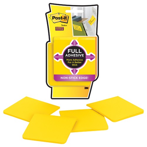 ‎Post-it Super Sticky Full Adhesive Notes F330-4SSY 3 in × 3 in (76 mm × 76 mm) 3M Yellow Pads 4 pads/pack - Exact Tool & Supply