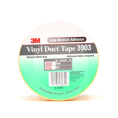 3M Vinyl Duct Tape 3903 Yellow 2″ × 50 yd 6.5 mil 2 Individually Wrapped Conveniently Packaged - Exact Tool & Supply